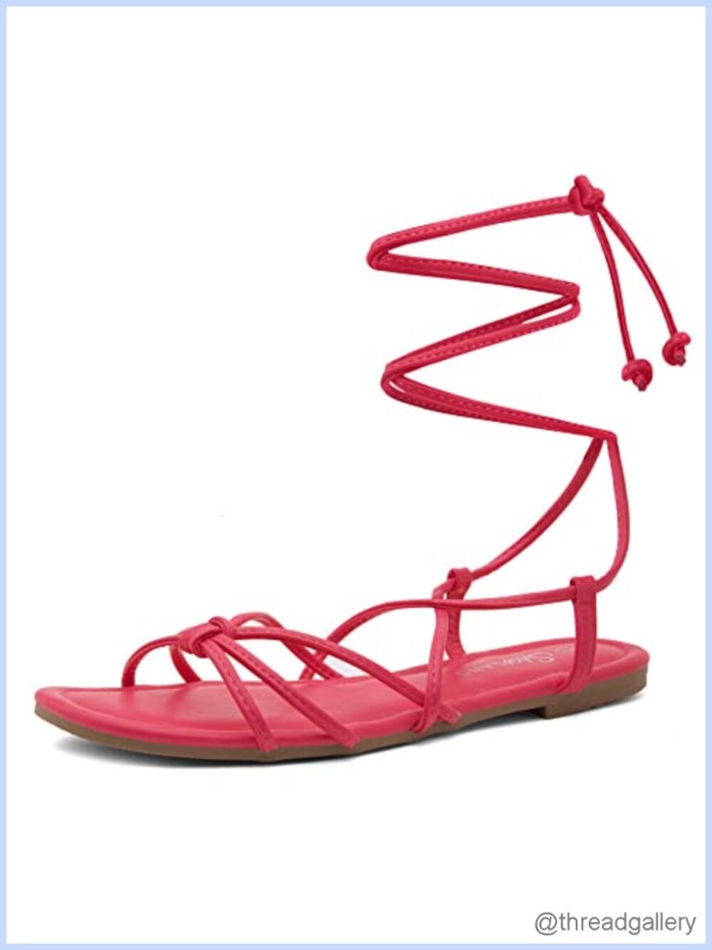 Women's Lace Up Flat Gladiator Sandals Memory Foam Ankle Strap Square Toe